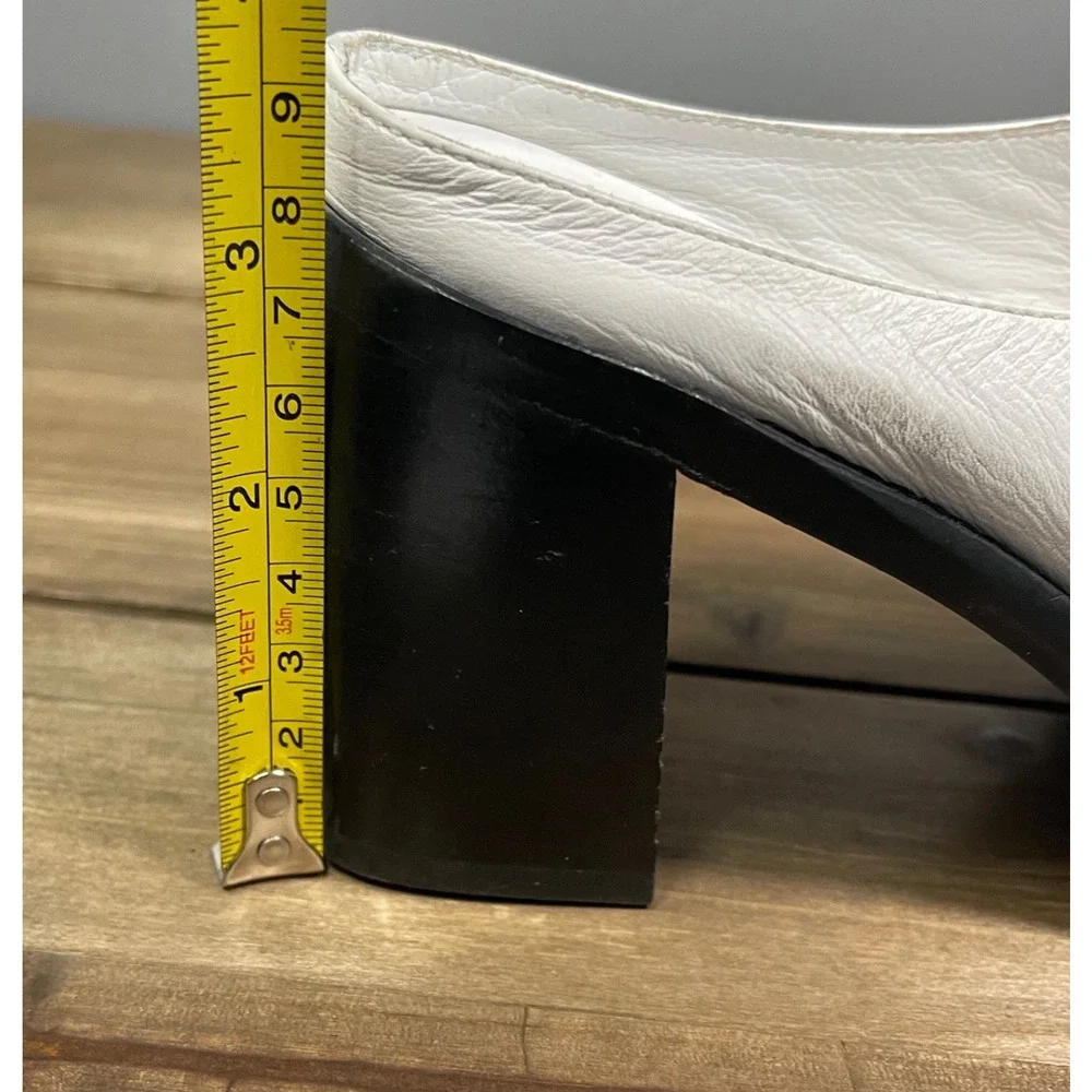 BY FAR Women's Block Heel Mule Clog Size 39 White Nappa Leather Pointed Toe - Picture 11 of 16